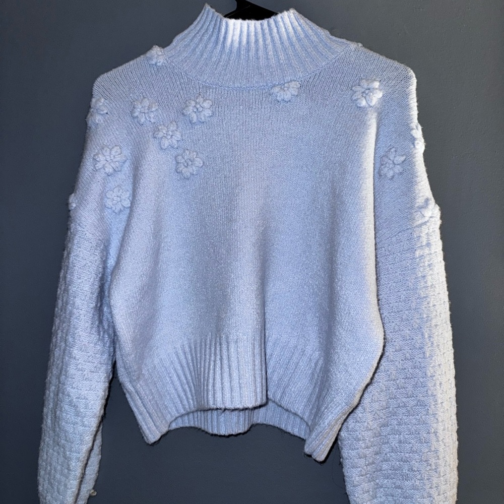 Light Blue Floral Knit Sweater